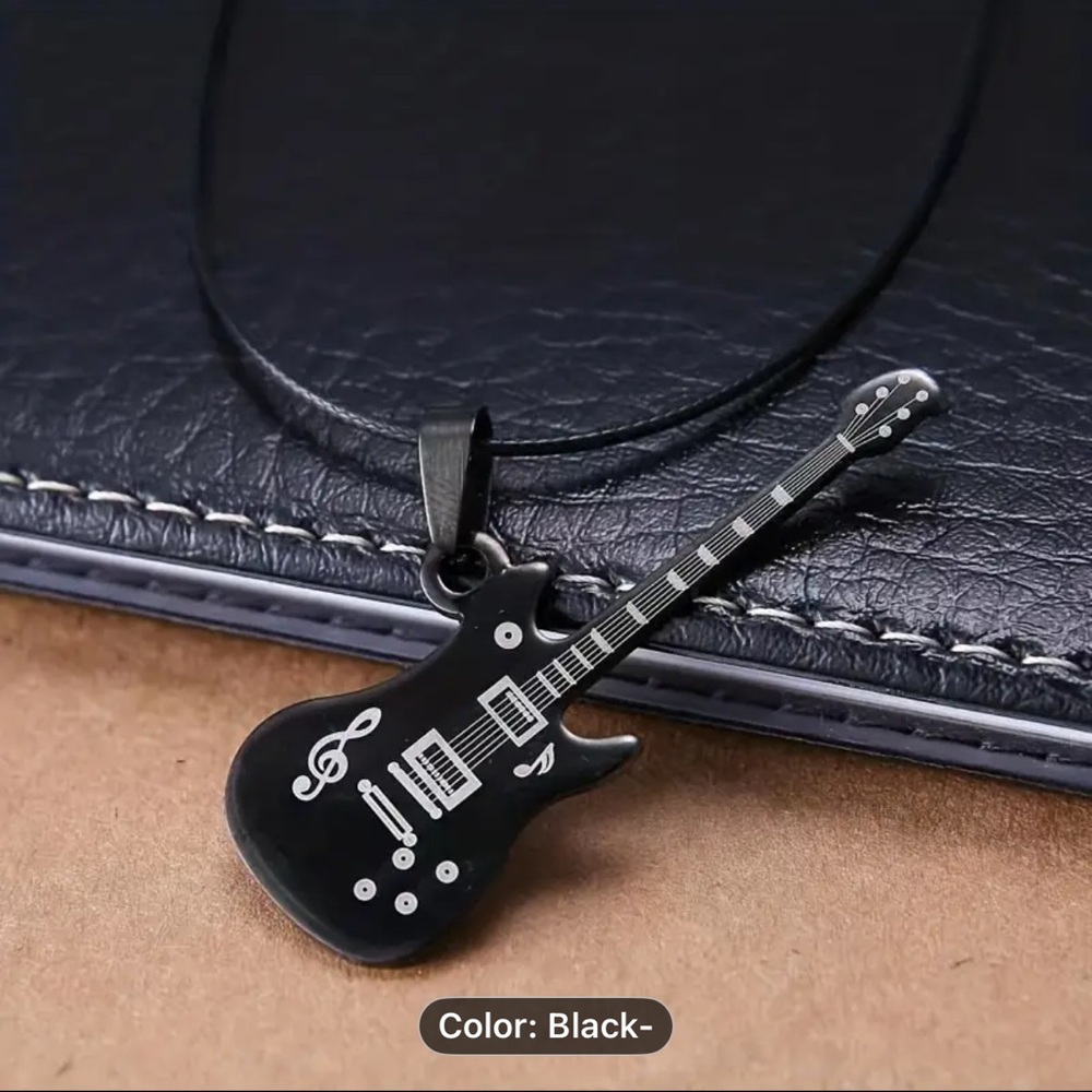 Black Guitar Pendant Necklace